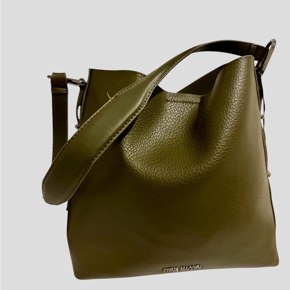 Steve Madden Bucket Bag - Deep Olive Green Faux Leather w/ stud accents